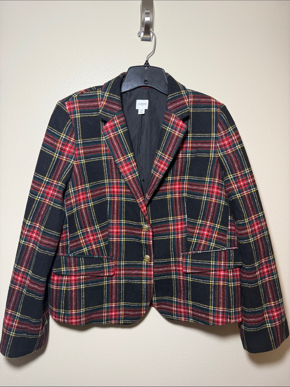 J. Crew Black Red and Yellow Plaid Tailored Blazer